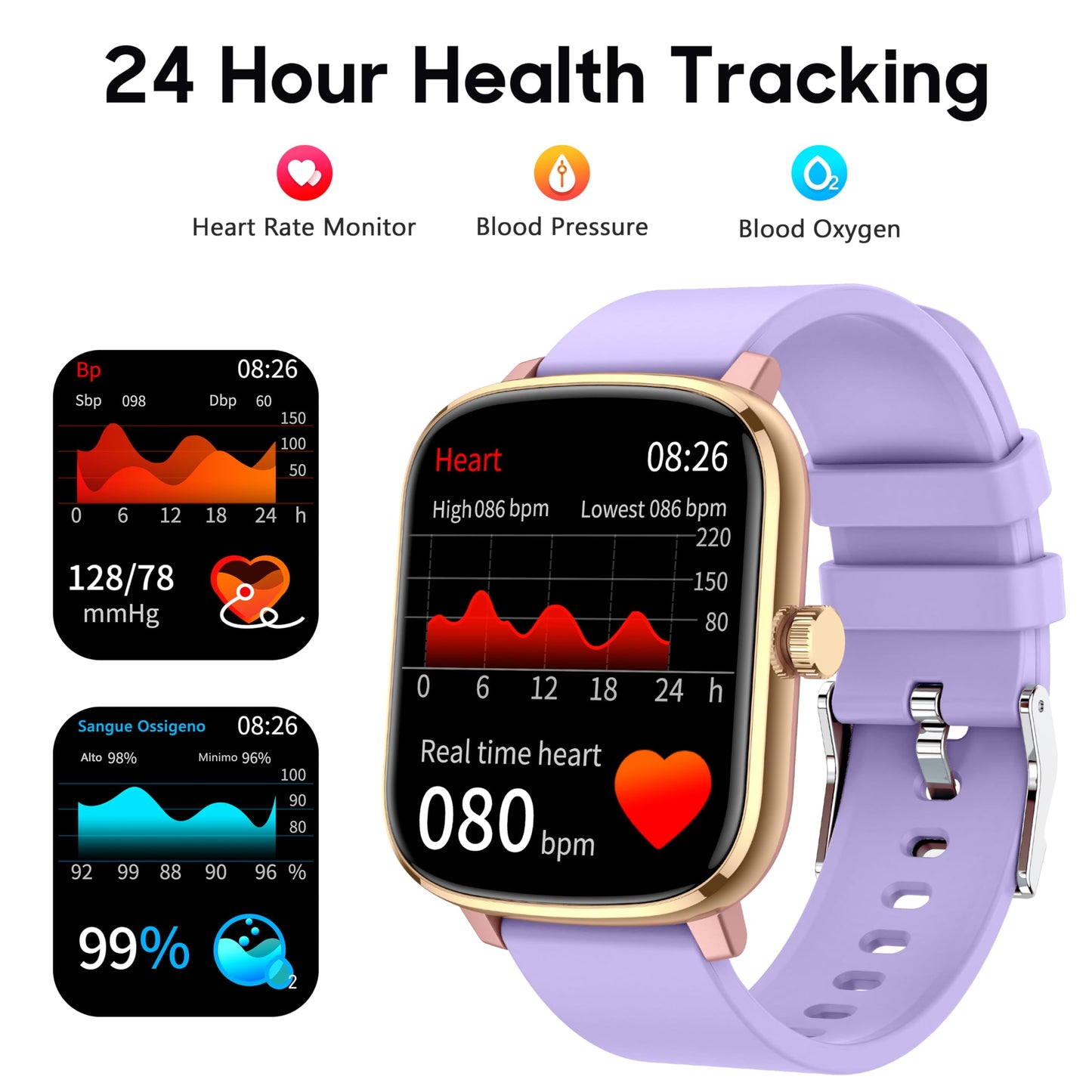 Popglory Smart Watch, 1.69'' Fitness Watch Women Men with Heart Rate, Blood Pressure, Blood Oxygen & Sleep Monitor, 110 Sports Modes Fitness Tracker, Waterproof Pedometer Compatible Android iPhone