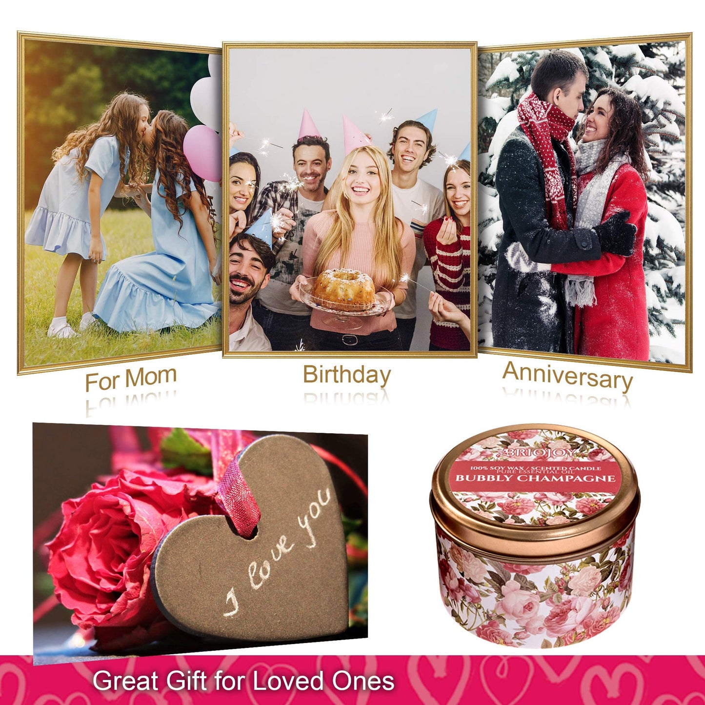 Briojoy Candle Gifts for Women - Unique Mothers Day, Valentines Day, Birthday Gift for Her Mom Wife Sister Girlfriend Daughter - Friendship Gift for Best Friend Bestie Coworker - Natural Soy Candle