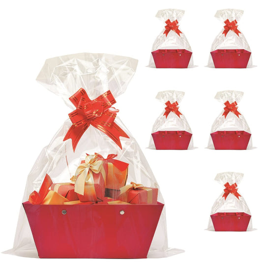 Baskets For Gifts Empty, 5 PCS Red Gift Bags With Handles DIY Kit, Gift Basket Empty To Fill Bulk For Party Favors Wedding Birthday Christmas Valentines Holiday Thank You