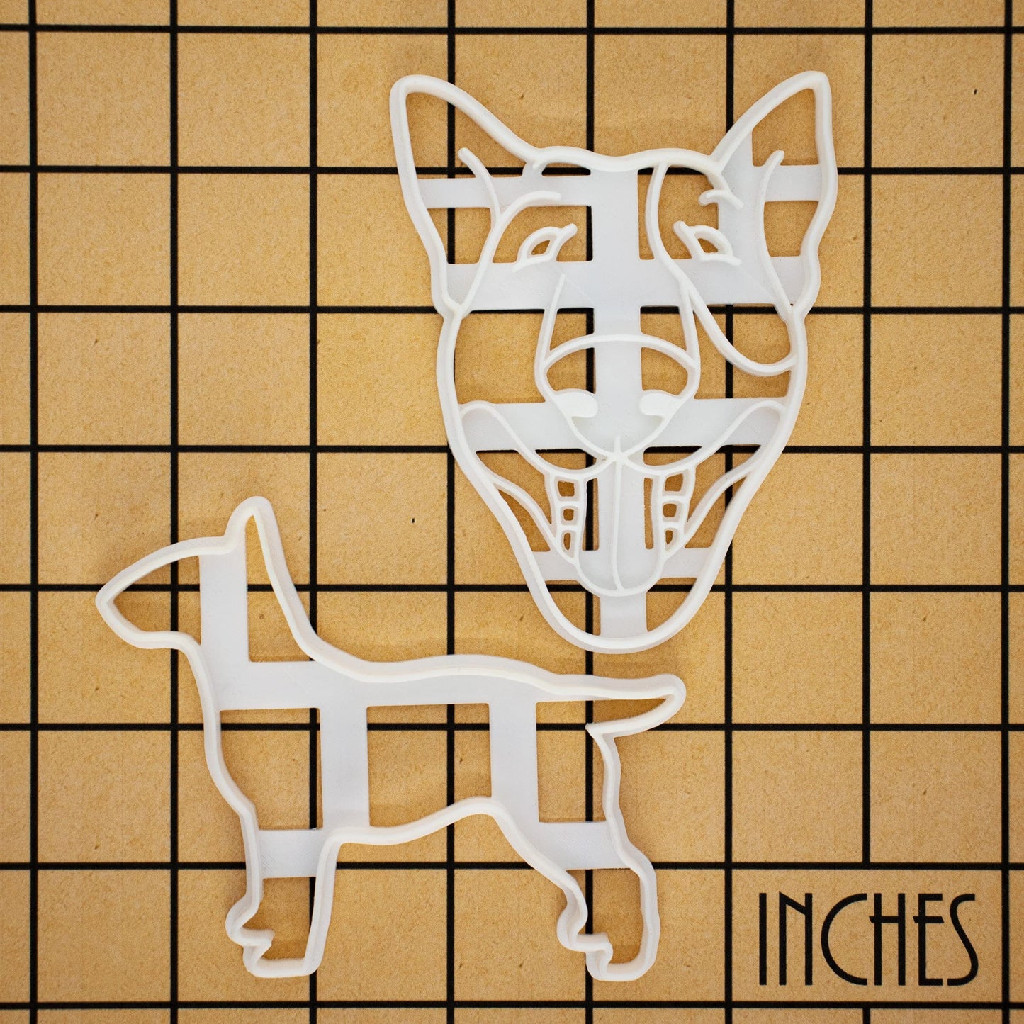 Set of 2 English Bull Terrier cookie cutters (Designs: English Bull Terrier Silhouette and English Bull Terrier Face), 2 pieces - Bakerlogy