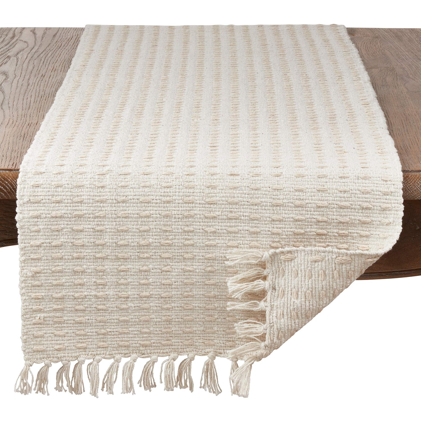 SARO LIFESTYLE Dashed Woven Table Runner, 16"x72", Natural