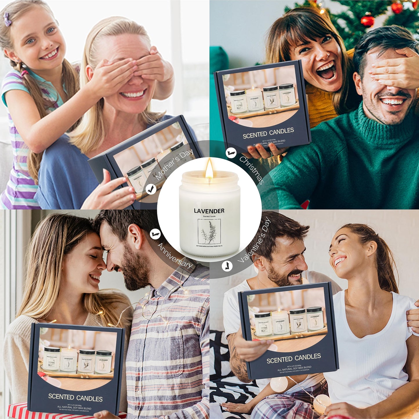 4 Pack Candles for Home Scented, Lavender Candle Set, Aromatherapy Jar Candle for Home, 28 oz 200 Hour Long Lasting, Natural Soy Wax Candles Gifts Set for Women, Birthday, Valentine, Anniversary