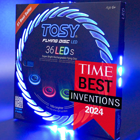 TOSY Flying Disc - 36 Mono-Color LEDs, Extremely Bright, Smart Modes, Camping Essentials for Teens/Kids/Adults/Men/Boys/Girls, Auto Light Up, Rechargeable, Waterproof, 175g