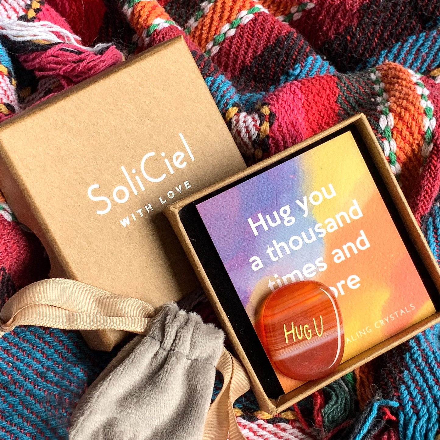 SOLICIEL Agate Crystal Pocket Hug, Get Well for Best Friends, Long Distance, Thinking of You for Women & Men, Easter Basket Fillers