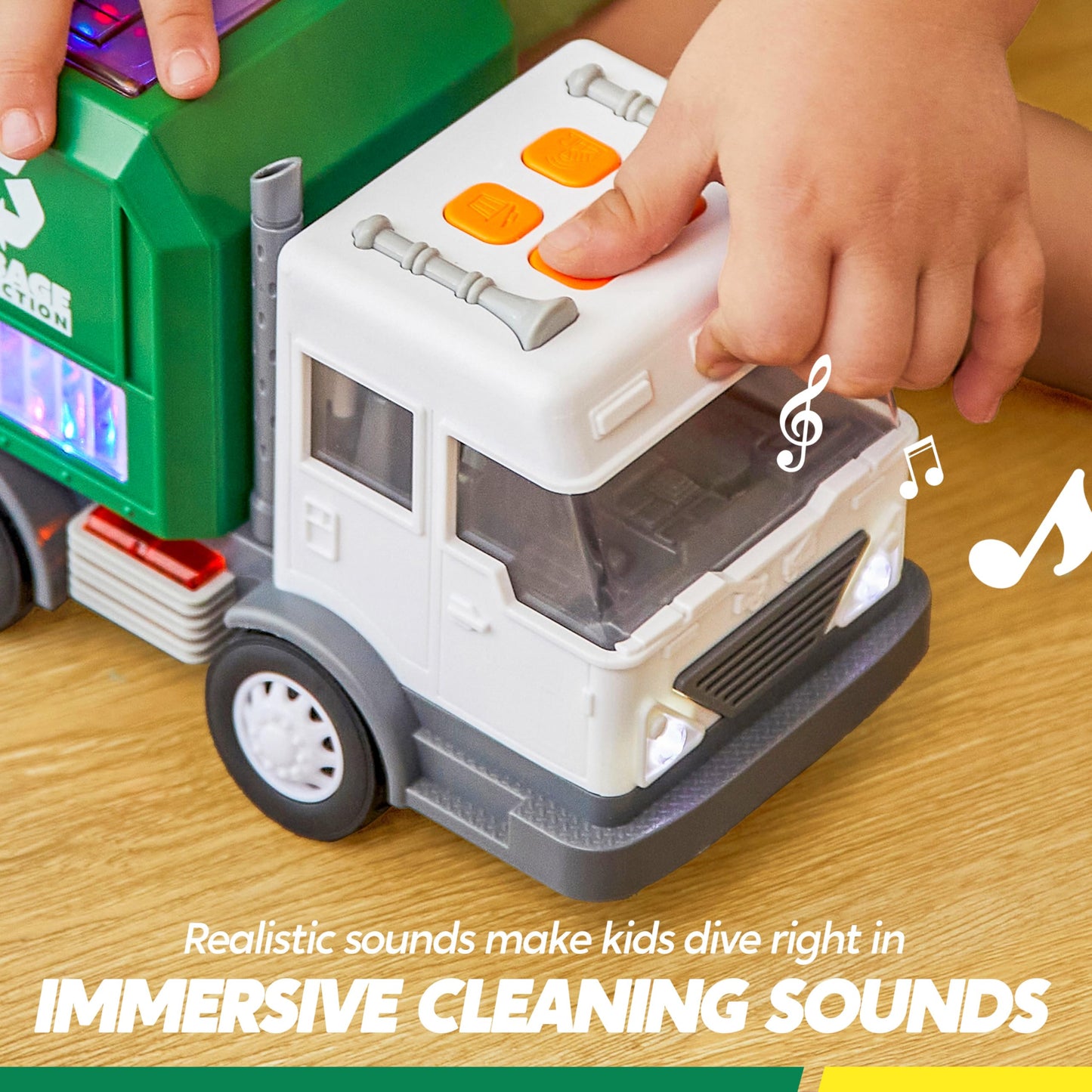 LED Garbage Truck Toy Set Includes Dumpster, Toy Truck with Mode Switch & Volume Control, Trash Vehicle with Lights and Sounds, Automatic Bump & Go Car
