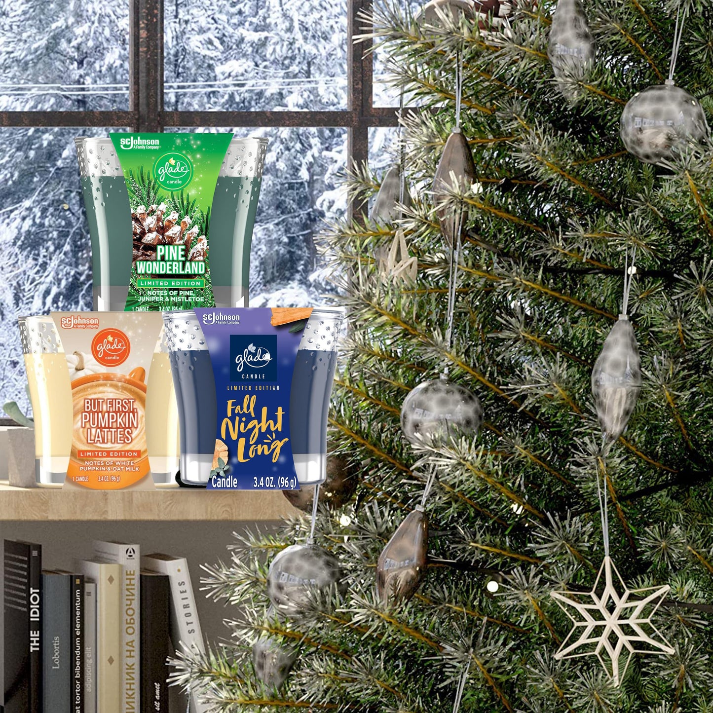 Holiday Christmas Scented Candles, 6 Assorted Seasonal Air Freshener Candle Jars, Fall Night, Pine Wonderland, Pumpkin Latte Scents, 3.4 Oz Each