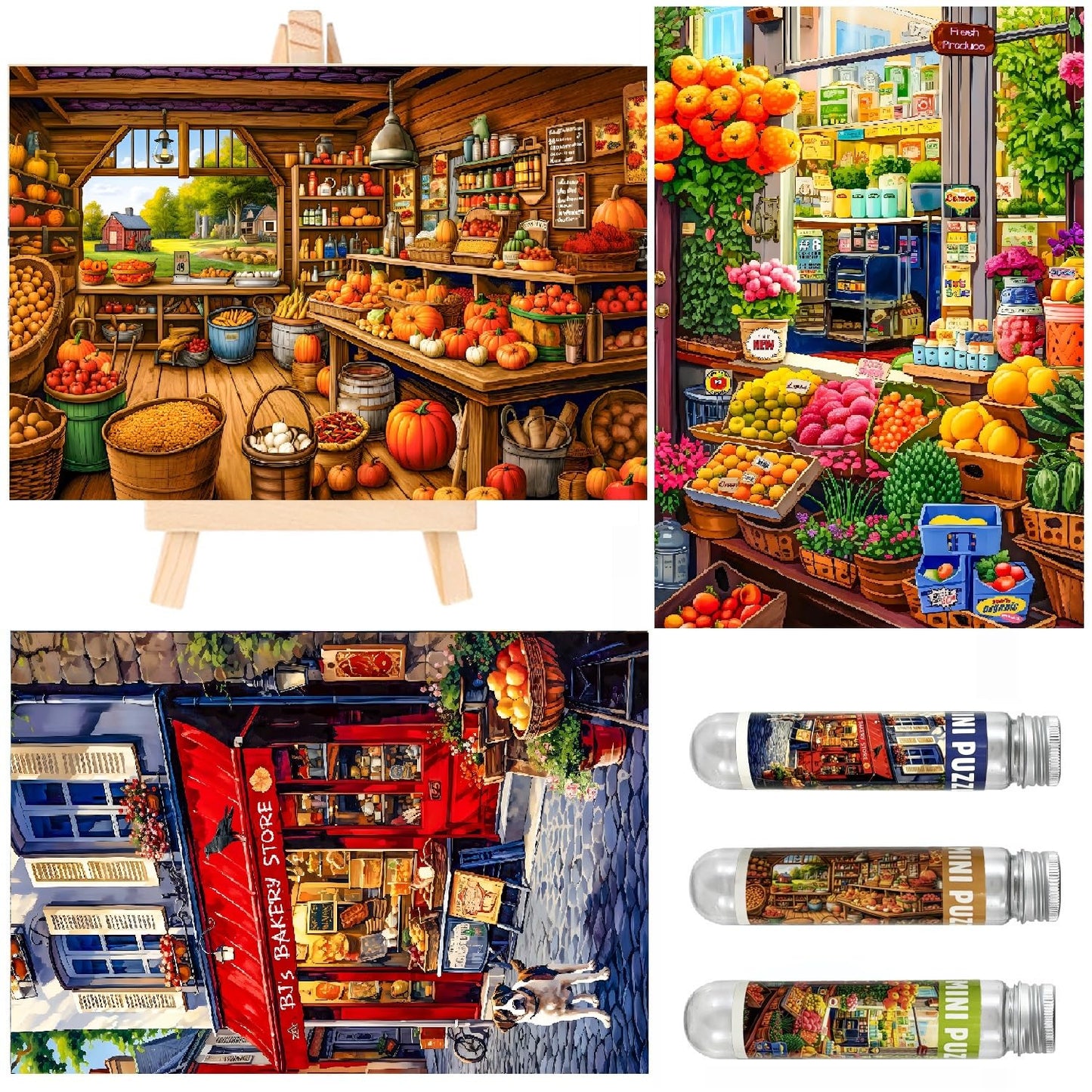 BJscoe 3 Packs Mini Jigsaw Puzzles, 150 Pieces Each, Vintage Streetscape Oil Painting, Retro Style, Cardboard Material, 6 x 4 Inches, 3 Count, For Adults