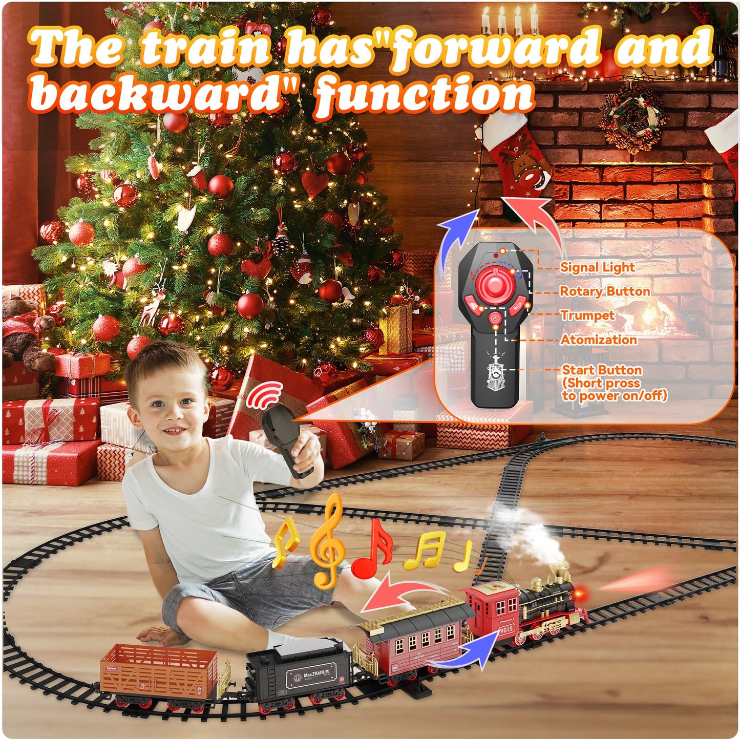 Hot Bee Train Set, Remote Control Train Toys with Luxury Tracks, Christmas Train Sets for Around the Tree,Toy Train with Smokes, Lights & Sound,Model Train Set for 3 4 5 6 7+ Years Old Boys Gifts Kids