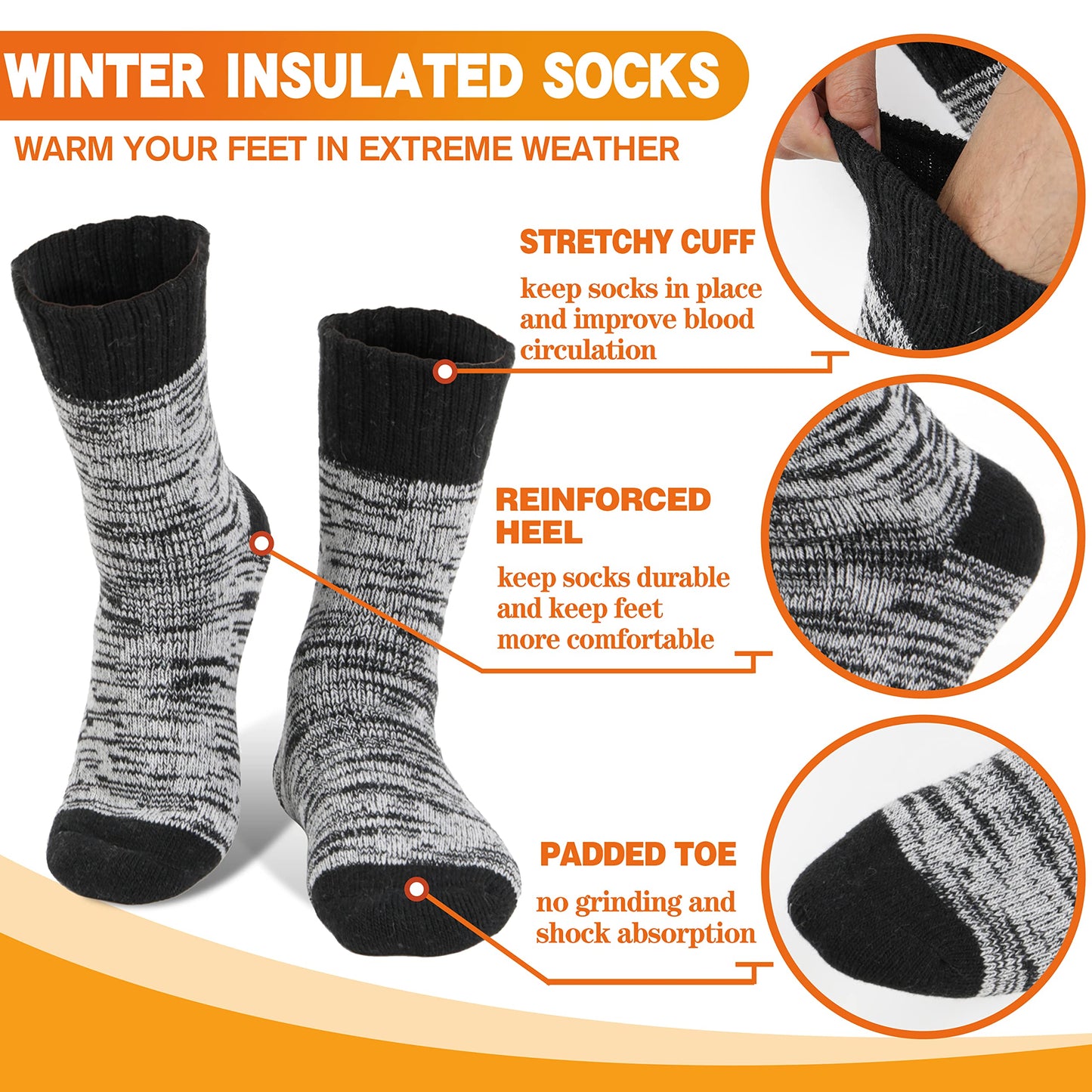 Welwoos Heated Thermal Socks for Women & Men Winter Warm Ski Thick Boot Insulated Gift Socks Stocking Stuffers for Women 3 Pairs (Purple & Blue & Grey B,L)