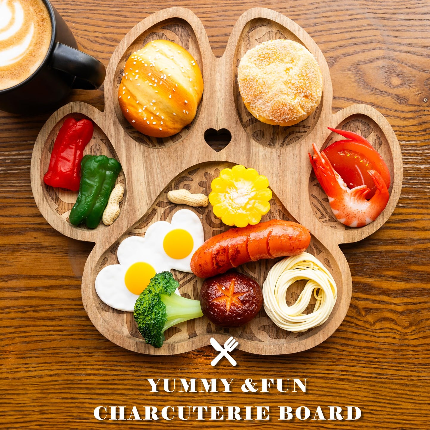 Paw Shaped Charcuterie Board, Acacia Wood Dog Cutting Board 11.8 x 11 Inch Paw Printing Serving Tray Chesse Boards Party Supplies for Christmas Housewarming Birthdays