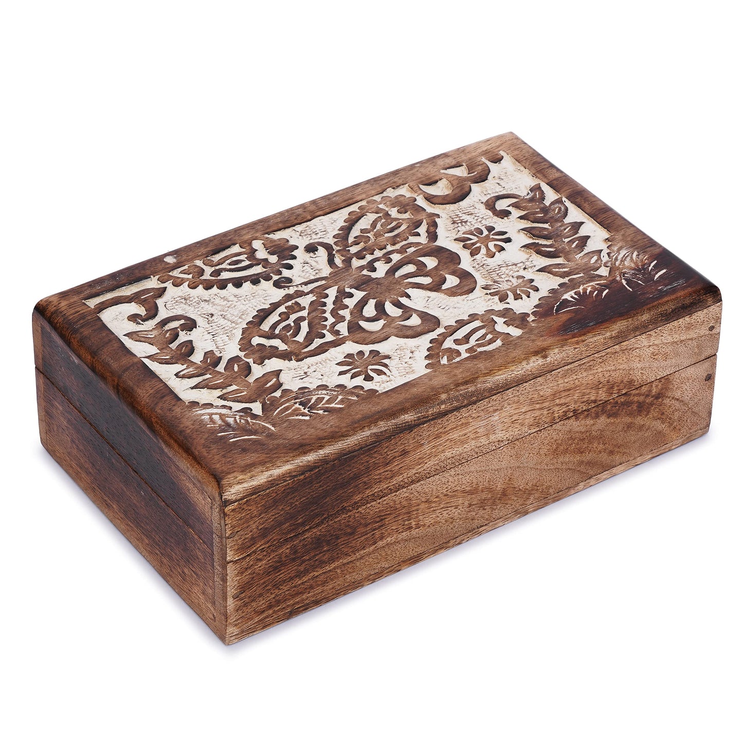 Ajuny Hand Crafted Wooden Decorative Jewelry Box - Butterfly Design Carved Multipurpose Handmade Treasure Chest Trinket Holder Keepsake Storage Organiser Best Gift 8x5 Inch