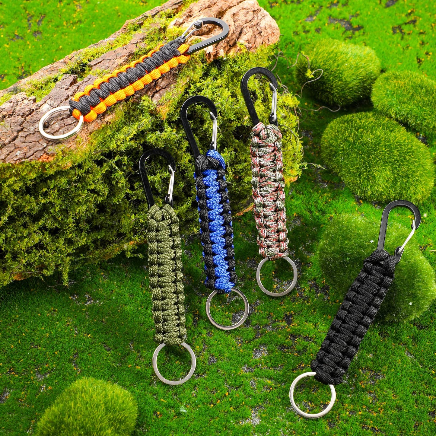 Fumete 20 Pcs Paracord Keychain Military Braided Keychain Clip with Strap Paracord Backpack Strap with Chain Hooks for Women Men Camping Fishing Hiking Backpacking Keys Hanger, 5 Styles