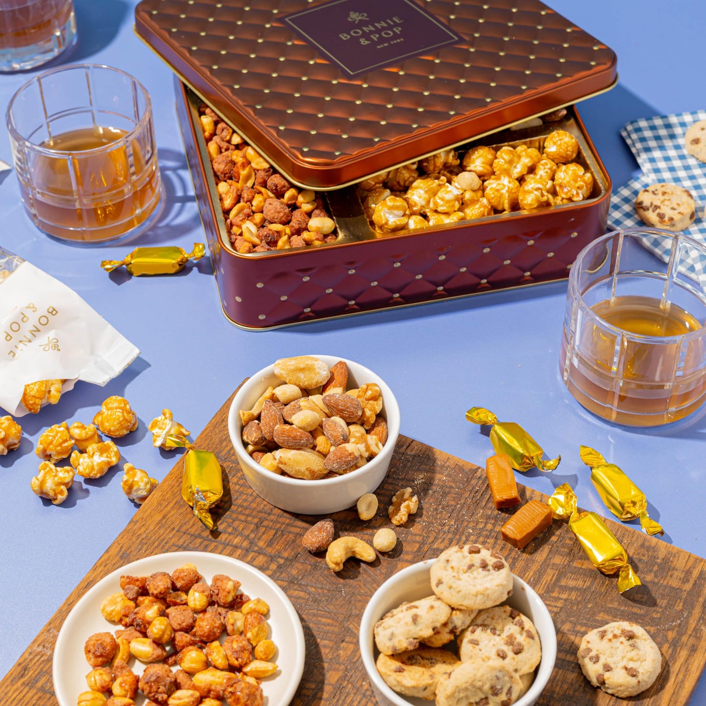 Snack Assortment Gift Basket- Cookie and Nuts Gift Tin- Gourmet Treat Variety Present in Keepsake Tray– Gift Idea for Men, Women, Him, Her- Bonnie and Pop