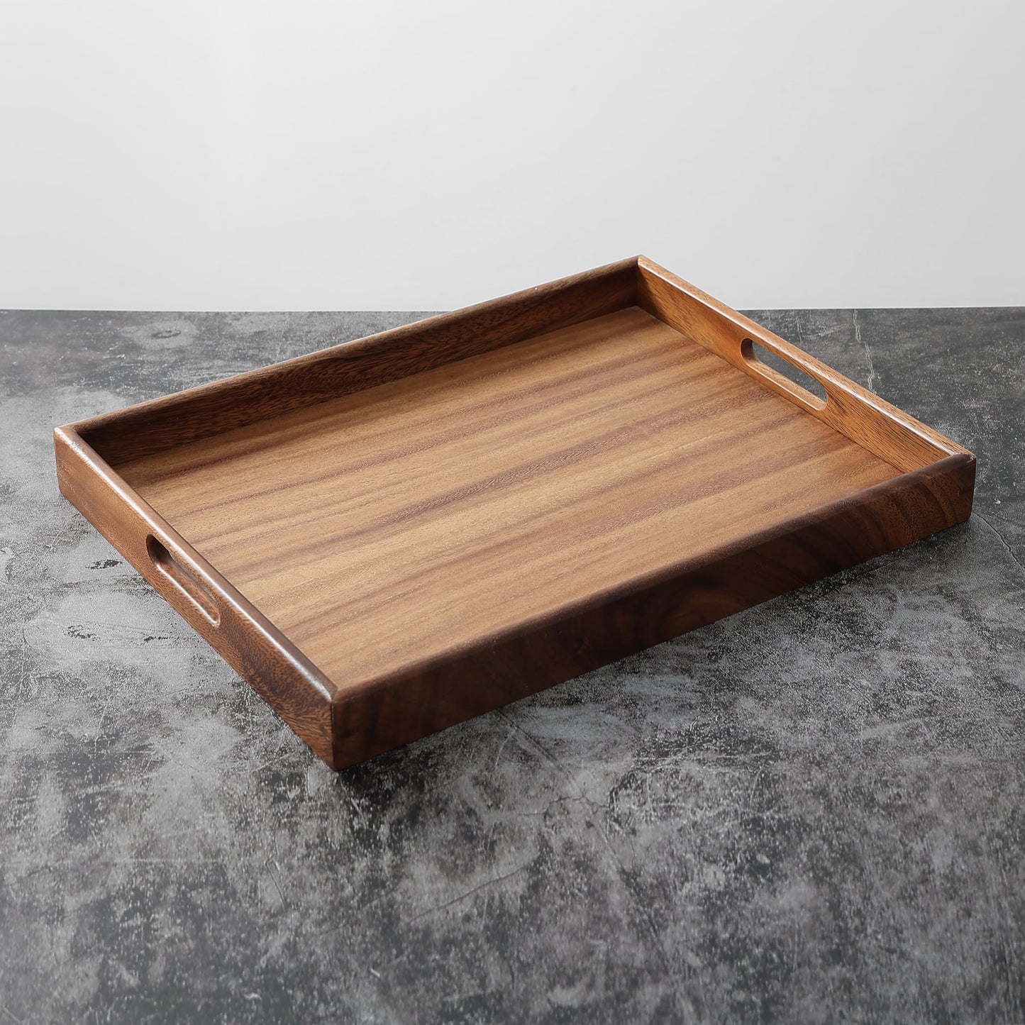 MOOKOMI Walnut Wood Serving Tray with Handles - Stylish Coffee and Food Tray for Home, Ottoman, or Dining Use(15.7 Inches)