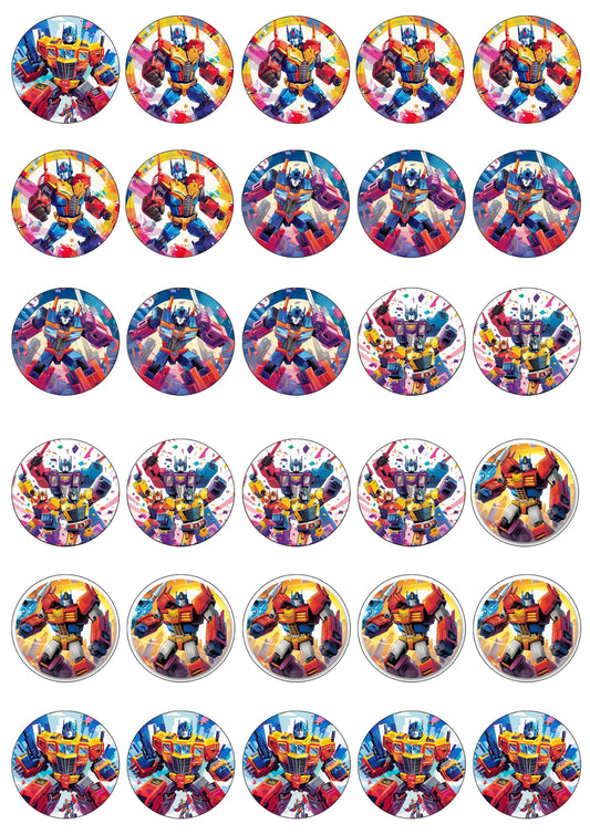 30 x Edible Cupcake Toppers – Robot Hero Adventure Themed Collection of Edible Cake Decorations | Uncut Edible on Wafer Sheet