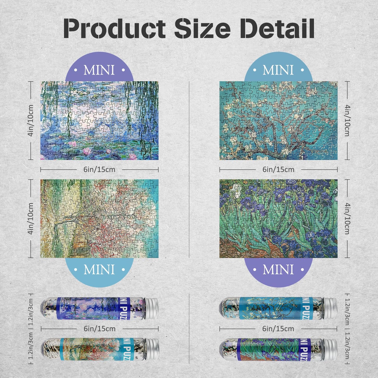 MISITU Small Jigsaw Puzzles for Adults Challenging Puzzle Small Puzzles Mini Jigsaw Puzzles for Adults 150 Pieces Micro Tiny Puzzle Van Gogh Art Puzzles Travel Puzzle 6 x 4 Inch 4 Packs