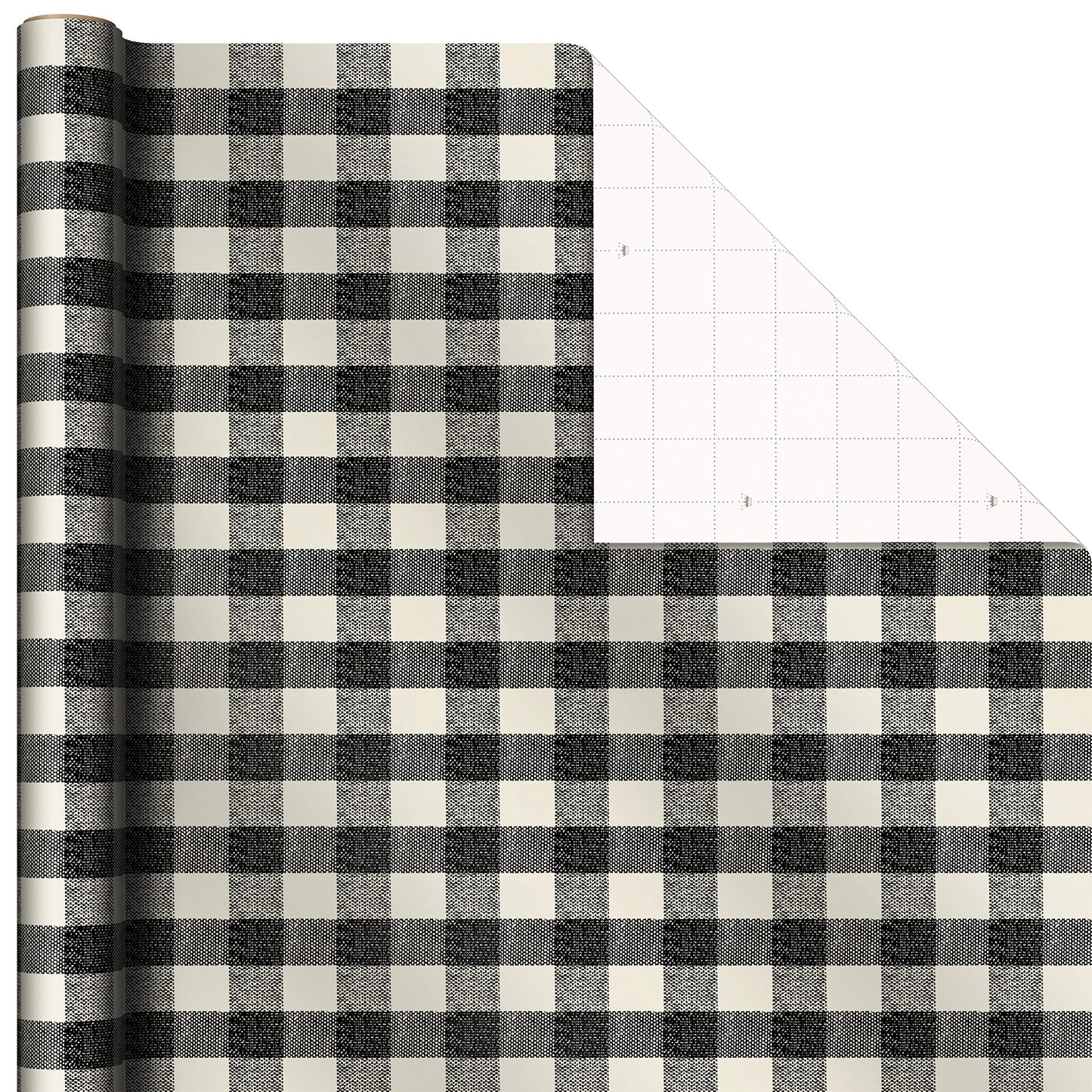 Hallmark Black Christmas Wrapping Paper with Cut Lines on Reverse (3 Rolls: 120 sq. ft. ttl) Retro Santa, Black and White Buffalo Plaid, Train and Trees (0005JXW1077)